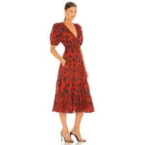 Ulla Johnson Midi Dress Puff Sleeve Boho Luxury Designer Resort Cottagecore Sz 2